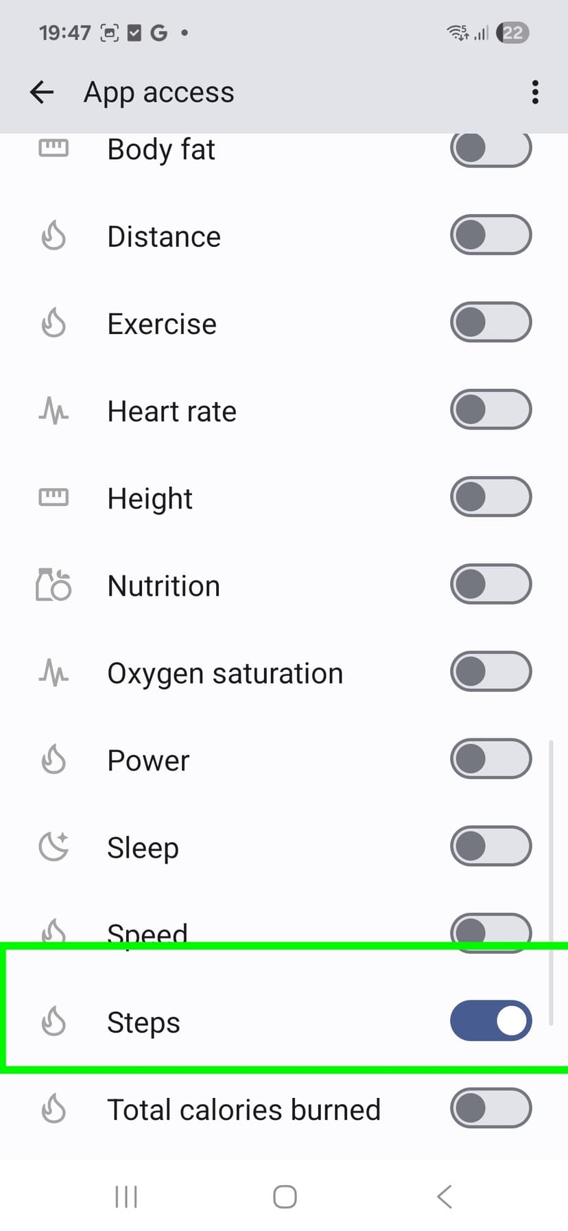 Steps toggle enabled in the write permissions
