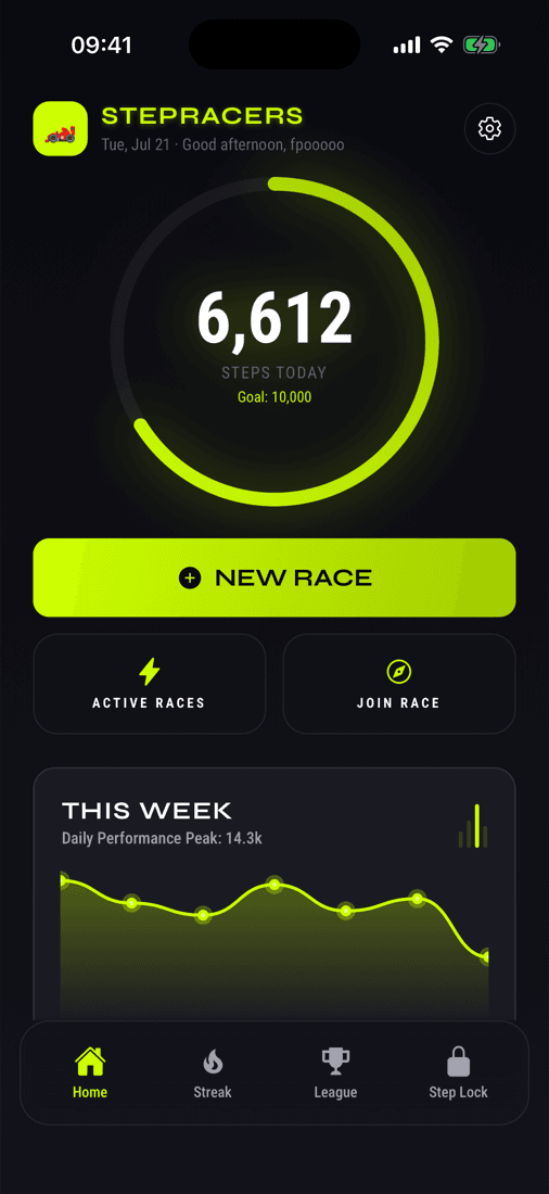 StepRacers home screen showing an active group step challenge